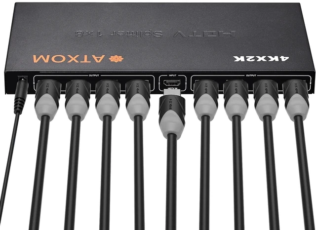 Main image of ATXOM HDMI Splitter 1 in 8 Out - 1x8 HDMI Display Duplicate/Mirror - Powered Splitter Full HD 1080P, 4K - One Source to Eight Identical Displays