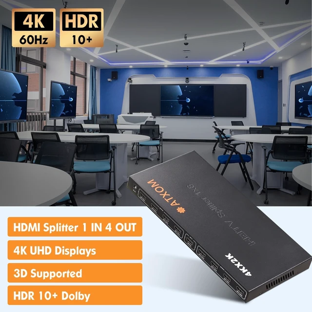 Alt view image 2 of 5 - ATXOM HDMI Splitter 1 in 8 Out - 1x8 HDMI Display Duplicate/Mirror - Powered Splitter Full HD 1080P, 4K - One Source to Eight Identical Displays