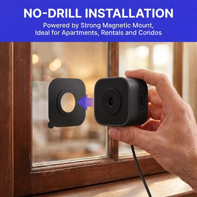 Alt view image 2 of 5 - Sirwu No-Drill Window Camera, 3MP 2K Camera for Home Security, View Outside Through Glass, Color Night Vision, Motion Alerts, 24/7 Recording, Dual-Band WiFi (Black, Square)