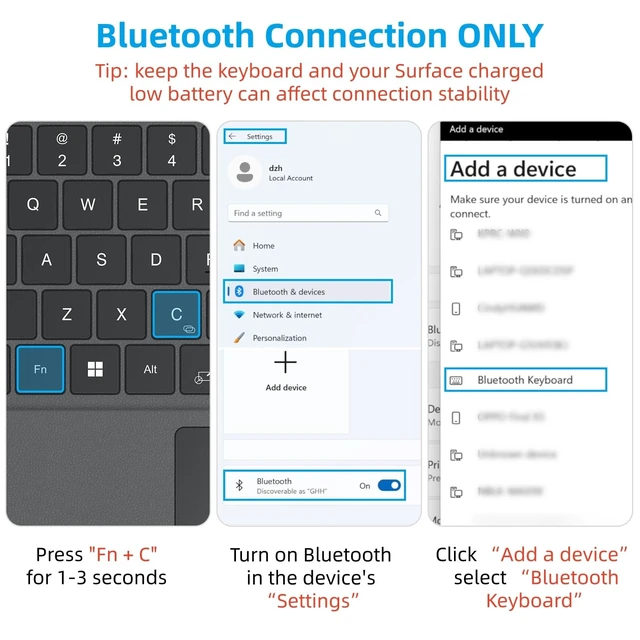 Alt view image 5 of 5 - Keyboard for Microsoft Surface Pro 7/7+/6/5/4/3 (12.3 Inch ONLY), Bluetooth