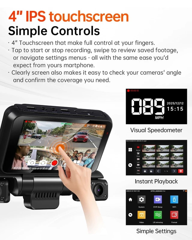 Alt view image 2 of 5 - 2K 4 Channel Dash Cam Front and Rear Inside, 360View Dash Camera for Cars