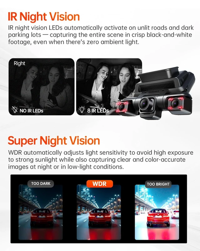 Alt view image 5 of 5 - 2K 4 Channel Dash Cam Front and Rear Inside, 360View Dash Camera for Cars