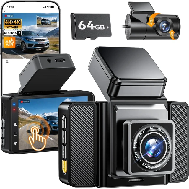 Main image of 4K+4K Dash Cam Front and Rear, Dual Dash Camera for Cars with Night Vision, Free 64GB Card, 5.8GHz WiFi Dash Cam, 3" IPS Screen, 140 Wide Angle, 24/7 Parking Mode, Supports Up to 256GB Card