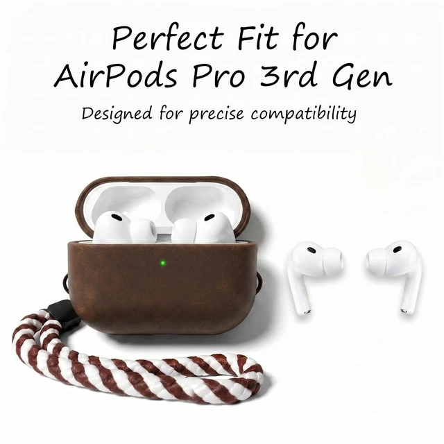 Alt view image 2 of 5 - Melnkoc for AirPods Pro 3 Genuine Leather CaseAll-Round ShockproofMulti Leather, Frame+Hide Patented Dual LayerWireless Charging ReadyLED Visiblewith Lanyard (Dark Brown, Crazy Horse Leather