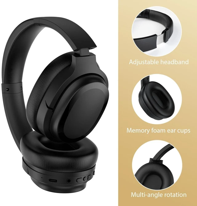 Alt view image 5 of 5 - Kaidrus Hybrid Active Noise Canceling Headphones with Hi-Fi Audio, Wireless Headphones with Comfortable Fit, Bluetooth Headphones with Clear Calls, Travel Case, 30H Playtime for Travel/Music -