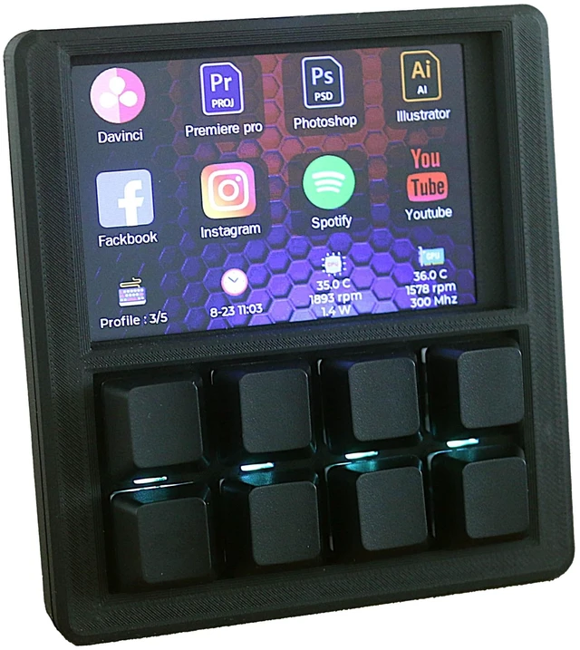 Main image of EezBotFun 8-Key Macropad 3.5" TFT LCD Screen Programmable Mechanical Keypad