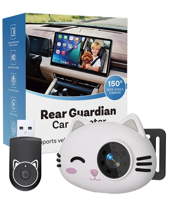 Main image of Baby Car Camera with Wireless CarPlay Adapter, 1080P Car Baby Monitor for Factory Screen, Picture-in-Picture Navigation, Cute Cat Silicone Design (for iPhone Only)