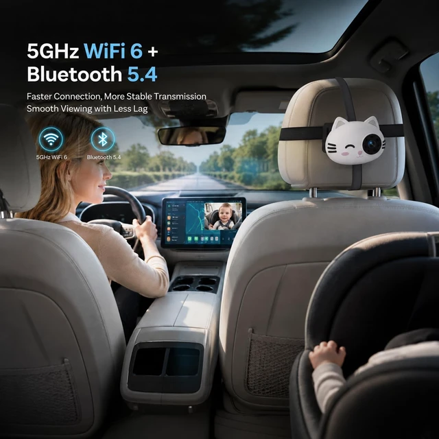 Alt view image 3 of 5 - Baby Car Camera with Wireless CarPlay Adapter, 1080P Car Baby Monitor for Factory Screen, Picture-in-Picture Navigation, Cute Cat Silicone Design (for iPhone Only)