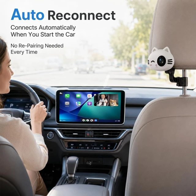Alt view image 4 of 5 - Baby Car Camera with Wireless CarPlay Adapter, 1080P Car Baby Monitor for Factory Screen, Picture-in-Picture Navigation, Cute Cat Silicone Design (for iPhone Only)