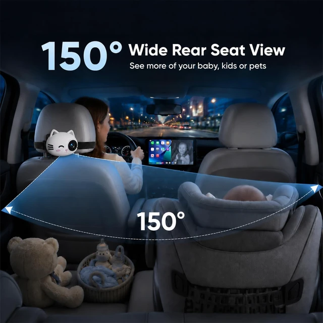 Alt view image 5 of 5 - Baby Car Camera with Wireless CarPlay Adapter, 1080P Car Baby Monitor for Factory Screen, Picture-in-Picture Navigation, Cute Cat Silicone Design (for iPhone Only)