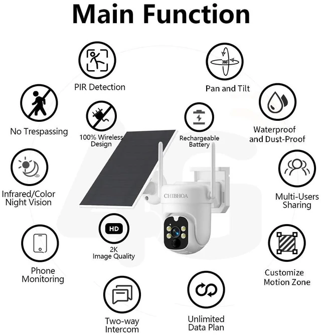 Alt view image 4 of 5 - CHIBHOA 4G LTE Solar Camera, NO WiFi Needed, 2K Color Night Vision