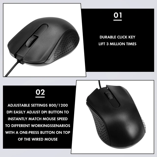 Alt view image 5 of 5 - Tallew 20 Pack USB Wired Mouse with 20 Mouse Pads, 3-Button Corded Computer Mice Bulk for PC Desktop, Laptop, Office, School Classroom Use, Black