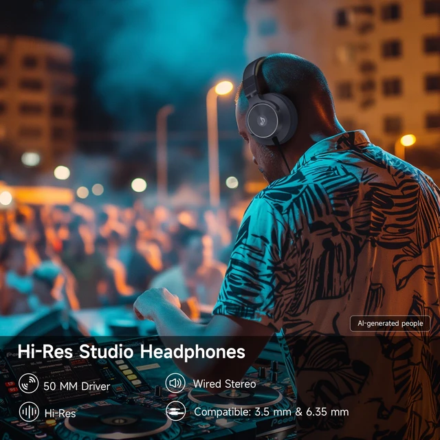 Alt view image 2 of 5 - Wired Headphones, Over Ear Headphones for Studio Monitor & Mixing DJ