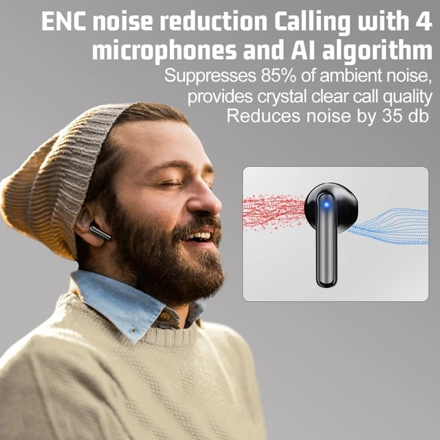 Alt view image 2 of 5 - JBES Bluetooth Earbuds Wireless Headphones, 60H Deep Bass Ear Buds with 4 Noise Cancelling Microphone, IP5 Waterproof Earphones for iPhone Android Sports audifonos Bluetooth inalambricos (Obsid