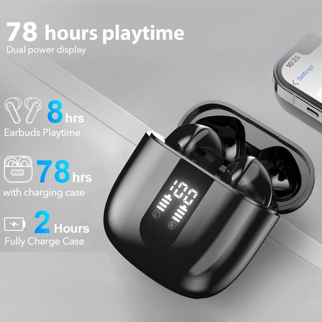 Alt view image 4 of 5 - JBES Bluetooth Earbuds Wireless Headphones, 60H Deep Bass Ear Buds with 4 Noise Cancelling Microphone, IP5 Waterproof Earphones for iPhone Android Sports audifonos Bluetooth inalambricos (Obsid