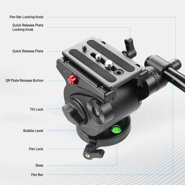 Alt view image 3 of 5 - GVM 73" Video Tripod with Fluid Head, Heavy Duty Aluminum Alloy Camera Tripod Stand with Base Fixed Bracket for Camcorders/DSLR, Max Load 22lb, with Carry Bag