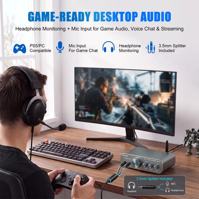 Alt view image 4 of 5 - Aveek Gaming DAC Headphone Amplifier, Bluetooth, RCA, 3-Band EQ for PS5/PC