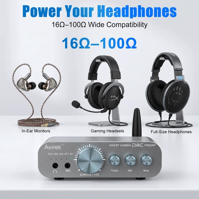 Alt view image 5 of 5 - Aveek Gaming DAC Headphone Amplifier, Bluetooth, RCA, 3-Band EQ for PS5/PC