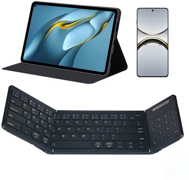 Main image of JFX Foldable Keyboard with Touchpad, Bluetooth Wireless Portable Keyboar with Number Pad, Pocket-Sized for iPad iOS Android Tablet Mac Windows Laptop PC, Full Size Folding Travel Keyboard
