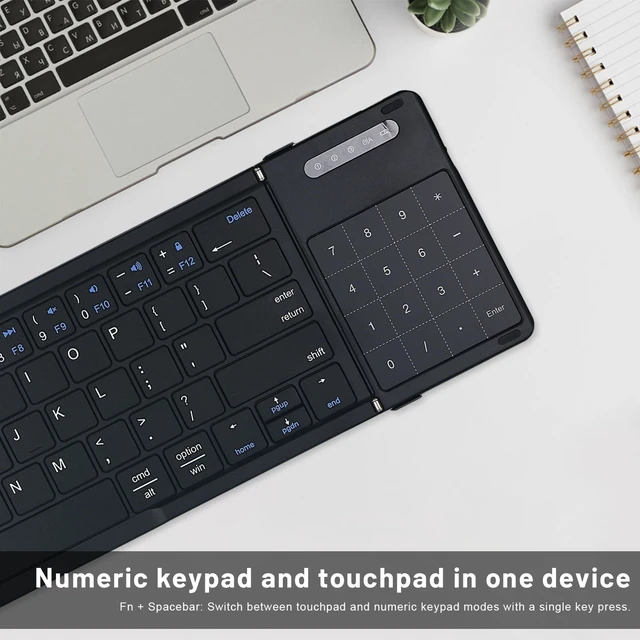 Alt view image 2 of 5 - JFX Foldable Keyboard with Touchpad, Bluetooth Wireless Portable Keyboar with Number Pad, Pocket-Sized for iPad iOS Android Tablet Mac Windows Laptop PC, Full Size Folding Travel Keyboard