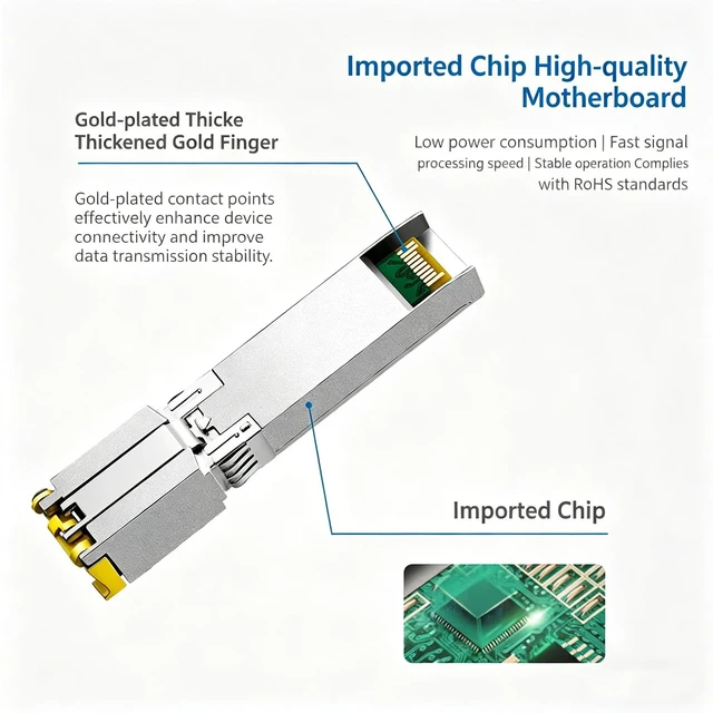 Alt view image 5 of 5 - 10G SFP Transceiver SFP to RJ45 Ethernet Module, Copper SFP to Ethernet, Transmission Distance up to 100 Meters, Compatible with Cisco SFP-10G-T-S, Meraki, and Fortinet, 1 Pack