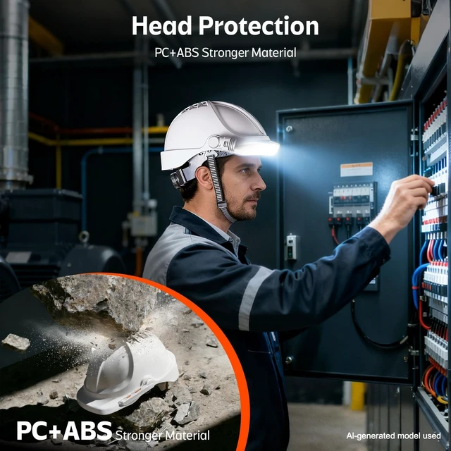 Alt view image 5 of 5 - Helmet Walkie Talkies Waterproof, ENC Noise Cancellation Two Way Radio, Flashlight & Cool Fan Hard Hat for Work at Height, Adventure, Construction, Engine Rooms, Tunnels, Safety Operations