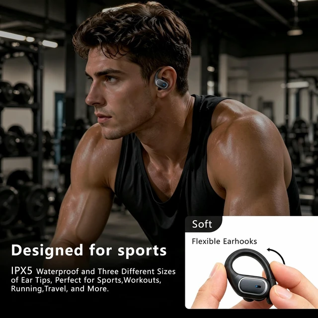 Alt view image 2 of 5 - UDFINE Wireless Earbuds, Over the Ear Headphones with Bluetooth Headphones Over the Ear, 45H Playtime, IPX5 Waterproof, Digital Noise Reduction for All-Day Comfort, InRun
