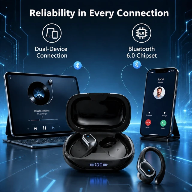Alt view image 5 of 5 - UDFINE Wireless Earbuds, Over the Ear Headphones with Bluetooth Headphones Over the Ear, 45H Playtime, IPX5 Waterproof, Digital Noise Reduction for All-Day Comfort, InRun
