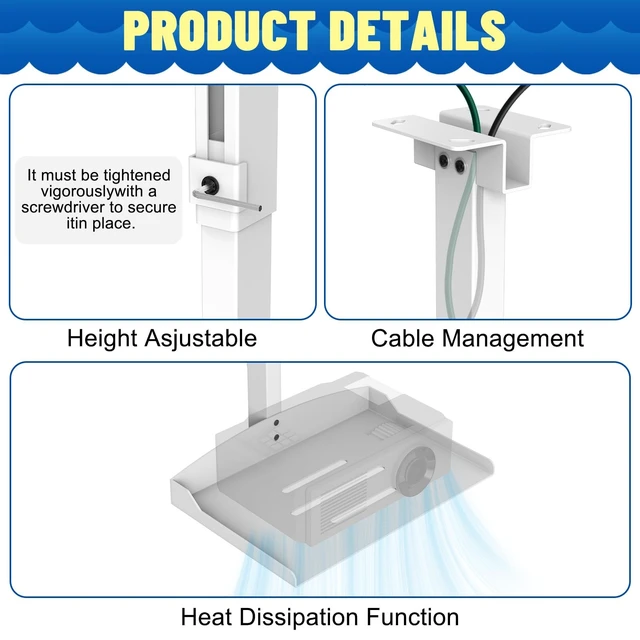 Alt view image 3 of 5 - Adjustable Height Projector Ceiling Mount for Home Theater Or Office(White)