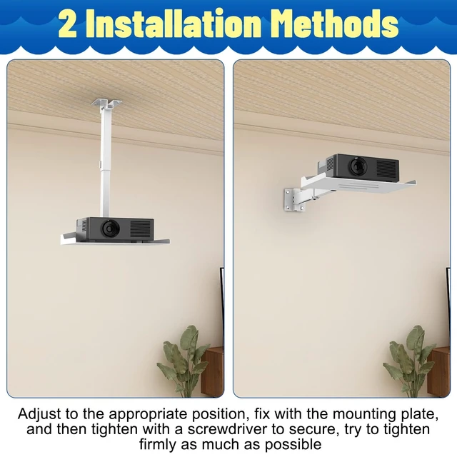 Alt view image 5 of 5 - Adjustable Height Projector Ceiling Mount for Home Theater Or Office(White)