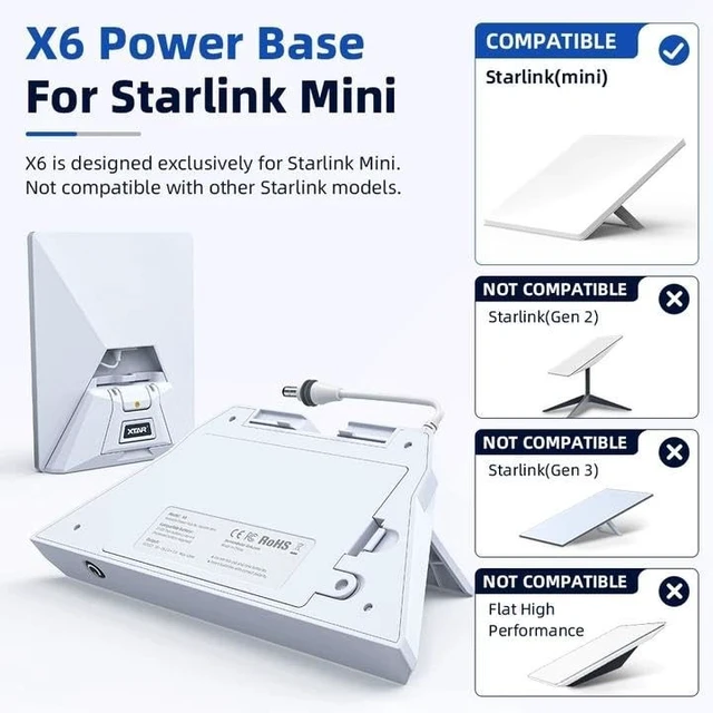Alt view image 2 of 5 - XTAR X6 Swappable Battery Power Base for Starlink Mini,Foldable Stand, 18-25.2V Direct DC Output, Portable Off-Grid Power Solution for RV/Camping/Emergency(X6 Power Base(No Battery))