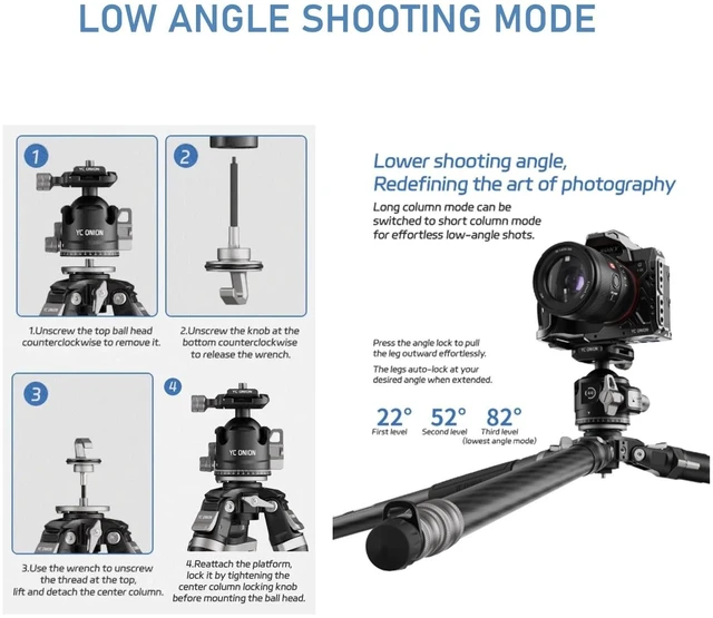 Alt view image 4 of 5 - YC Onion Tako T23 Carbon Fiber Tripod with BC44 Ball Head, 182.5cm