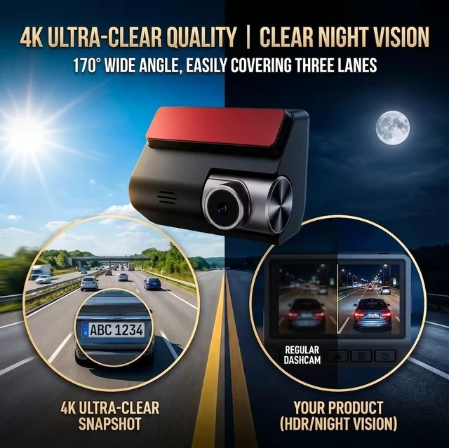 Alt view image 2 of 5 - GymAora 4K+1K Dash Cam Front and Rear, Car Dash Cam with 3" IPS Display