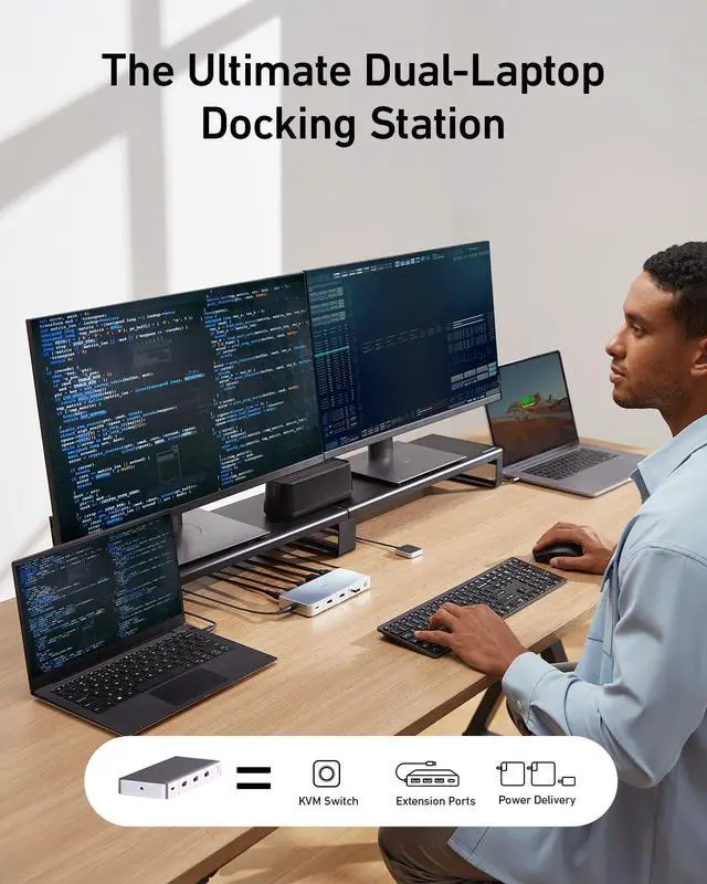 Alt view image 4 of 5 - Anker Docking Station, KVM Switch for 2 Laptops, Dual 4K Monitor 554 USB C Docking Station & Anker 8K@60Hz HDMI Cable, Ultra High Speed 4K@120Hz 48Gbps 6.6 ft Ultra HD HDMI to HDMI