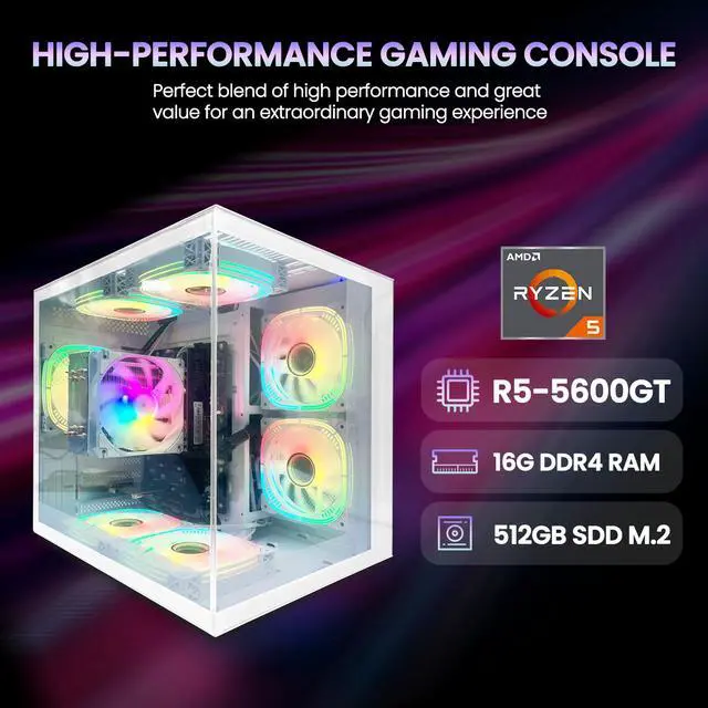 Alt view image 3 of 5 - ZHICGCP Gaming Desktop PC, AMD Ryzen 5 5600GT, Radeon Graphics, 16GB Ram, 512GB SSD, Windows 11 Home