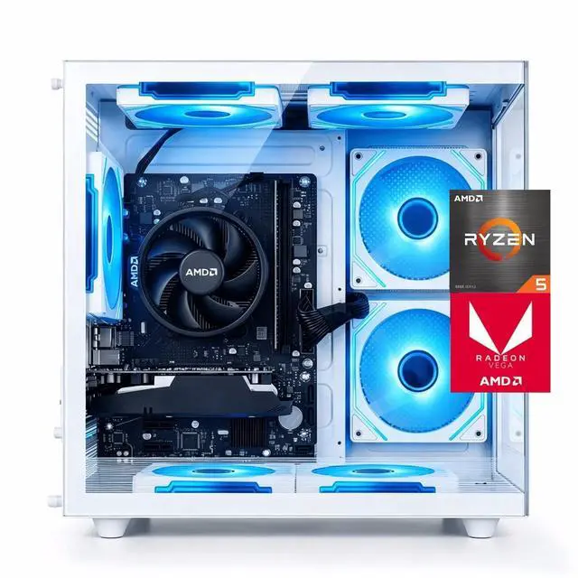 Main image of ZHICGCP Gaming PC Desktop, AMD Ryzen 5 3500X, Radeon RX 560, 16GB DDR4 RAM, 512GB NVMe SSD, WiFi 6, RGB Lighting, Black