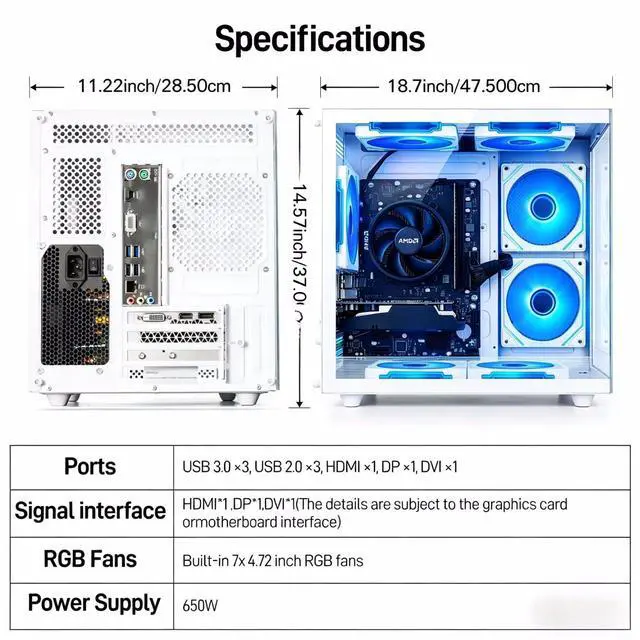 Alt view image 4 of 5 - ZHICGCP Gaming PC Desktop, AMD Ryzen 5 3500X, Radeon RX 560, 16GB DDR4 RAM, 512GB NVMe SSD, WiFi 6, RGB Lighting, Black