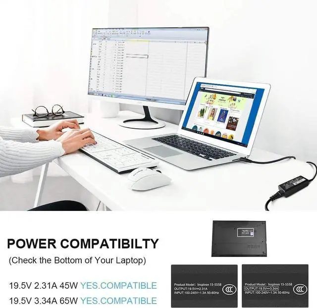 Alt view image 5 of 7 - Charger Compatible with  Laptop Computer 65W 45W Round Tip Power Adapter