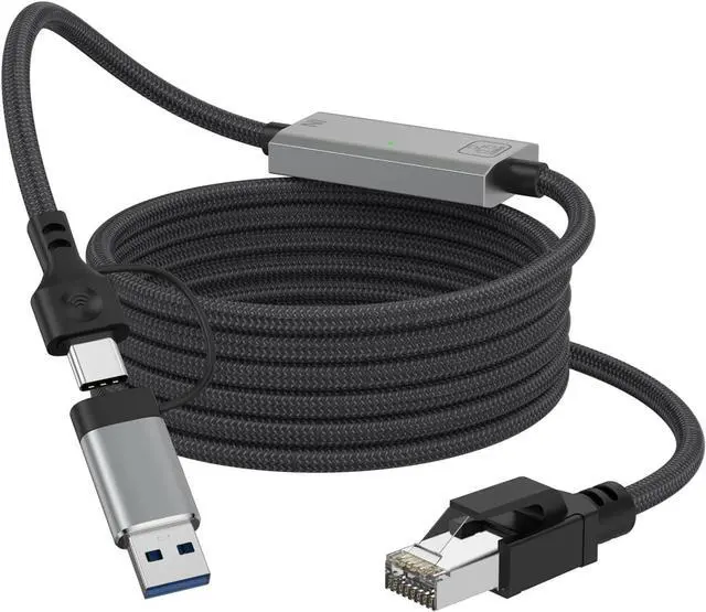 Main image of USB to Ethernet Cable 6.6FT 2 in 1 USB 3.0 Type-C to RJ45 Gigabit LAN Cord 2.5Gbps Shielded Internet LAN Network Cable Compatible for MacBook iPhone 16/15 iPad  XPS Galaxy Smartphone Laptop