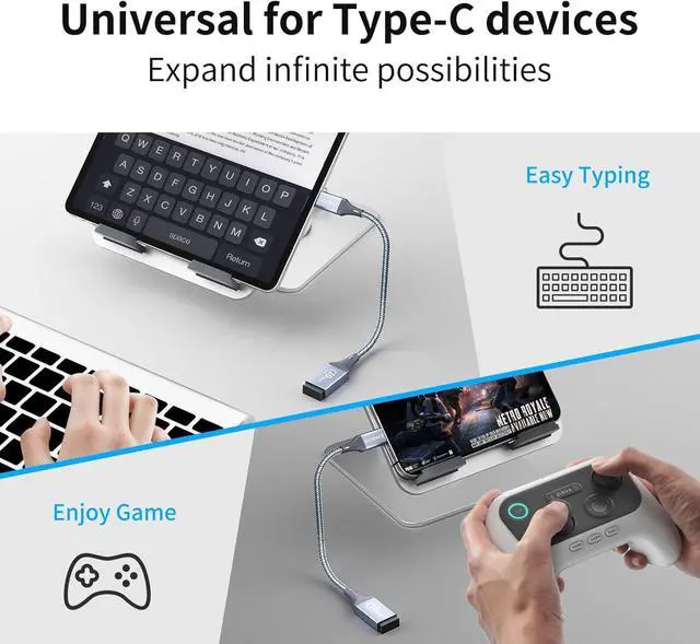 Alt view image 4 of 7 - USB C to USB Adapter 2 Pack: USB Female to USB C Male OTG Cable - 10Gbps SuperSpeed Data Transfer for MacBook Pro/iPad Air iPhone 16 15 Pro Max (0.59ft Grey)