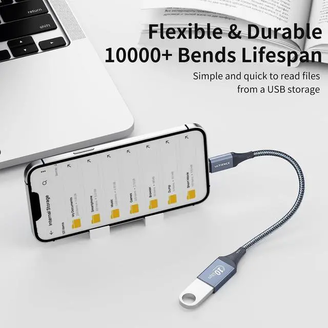 Alt view image 7 of 7 - USB C to USB Adapter 2 Pack: USB Female to USB C Male OTG Cable - 10Gbps SuperSpeed Data Transfer for MacBook Pro/iPad Air iPhone 16 15 Pro Max (0.59ft Grey)
