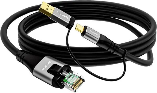 Main image of USB to Ethernet Cable 8 FT USB-C & USB-A Port Two in One USB C to RJ45 Network Cord Gigabit Directly Connected Thunderbolt 4/3 Compatible with PCs Laptops Tablets Smartphones- Not for Charging