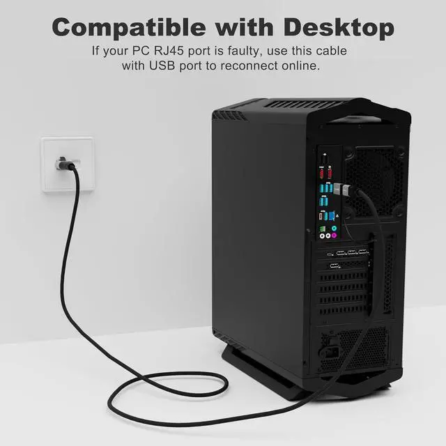 Alt view image 7 of 7 - USB to Ethernet Cable 8 FT USB-C & USB-A Port Two in One USB C to RJ45 Network Cord Gigabit Directly Connected Thunderbolt 4/3 Compatible with PCs Laptops Tablets Smartphones- Not for Charging