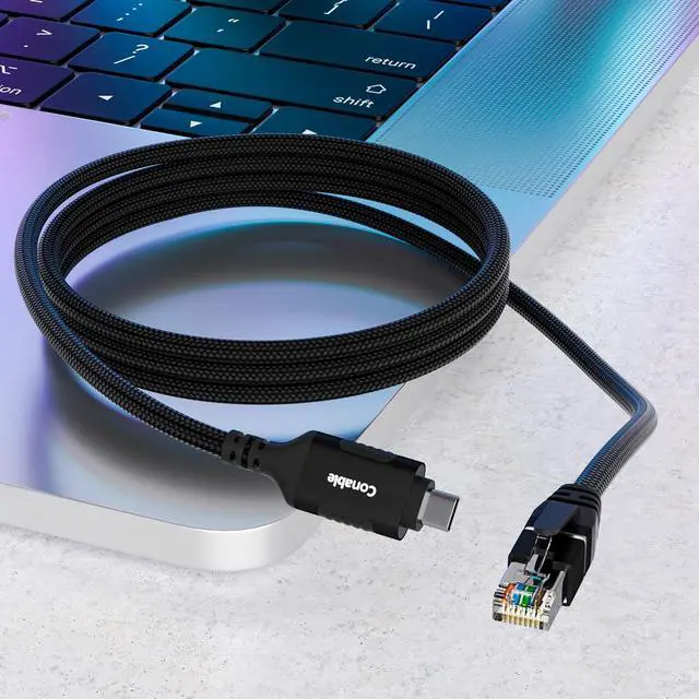 Alt view image 7 of 7 - USB C to Ethernet Cable 2 FT, USB Type C to RJ45 Nylon Braided Cord, Gigabit Directly Connected, USB-C to Network Internet Adapter, Compatible with MacBook Pro, iPad Pro, Smartphone, Laptop, PC