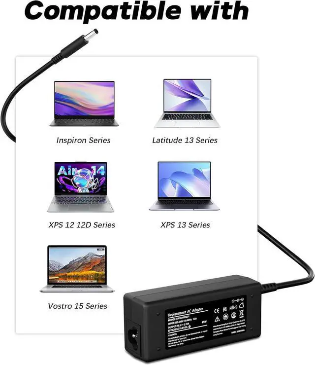 Alt view image 2 of 6 - 45W Replacement AC Adapter Charger for  Inspiron 15 3000 5000 Series 15-3552 3555 3558 3565 3567 5551 5552 5555 5558 5559 5565 5567 5568 5578 7558 7568 7569 7579 Laptop Power Supply Cord
