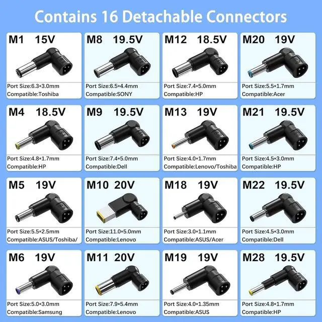 Alt view image 2 of 7 - 90W Universal Laptop Charger Replacement for HP     IBM Toshiba   Google MacBook Pro Fujitsu Gateway Notebook Ultrabook Chromebook Power Supply Cord with 16 Tips