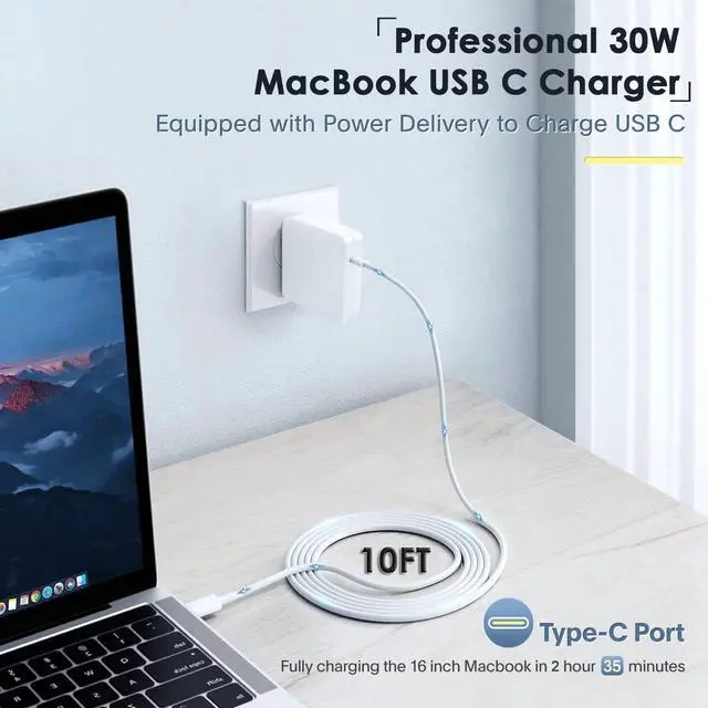 Alt view image 2 of 7 - Mac Book Pro Charger - USB C Charger Fast Charger Power Adapter for USB C Port MacBook Pro/MacBook Air 16 15 14 13 inch New iPad Pro and All USB C Device Included 10FT Long USB C to C Charger Cable
