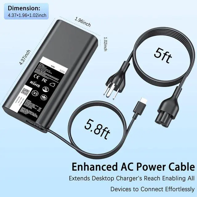 Alt view image 4 of 7 - Replacement for  Laptop Charger 65W 60W USB Type C Fast Power Adapter