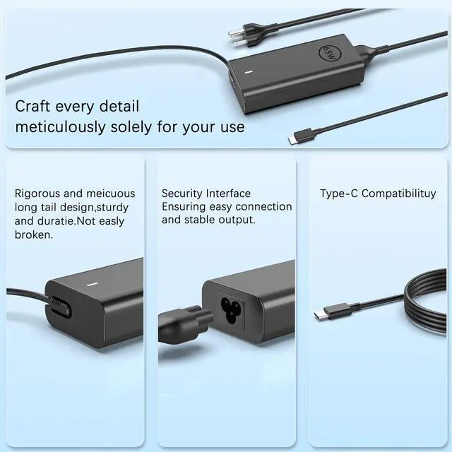 Alt view image 6 of 7 - Replacement for  Laptop Charger 65W 60W USB Type C Fast Power Adapter