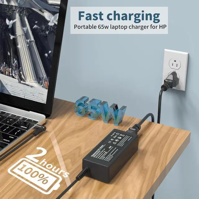 Alt view image 4 of 7 - Laptop Charger for HP 65W 45W Computer Pavilion Envy ProBook EliteBook Power Cord Replacement for HP Smart Blue Tip AC Adapter